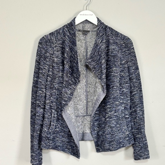 VINCE Drape Women’s Blue Drape Neck Tweed Jacket Open Front Long Sleeve Size M - Picture 2 of 9
